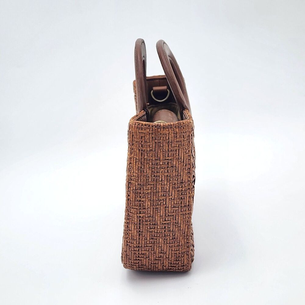 Fossil Vintage Woven Straw Rattan Small Structured Purse Handbag Brown - Picture 3 of 10